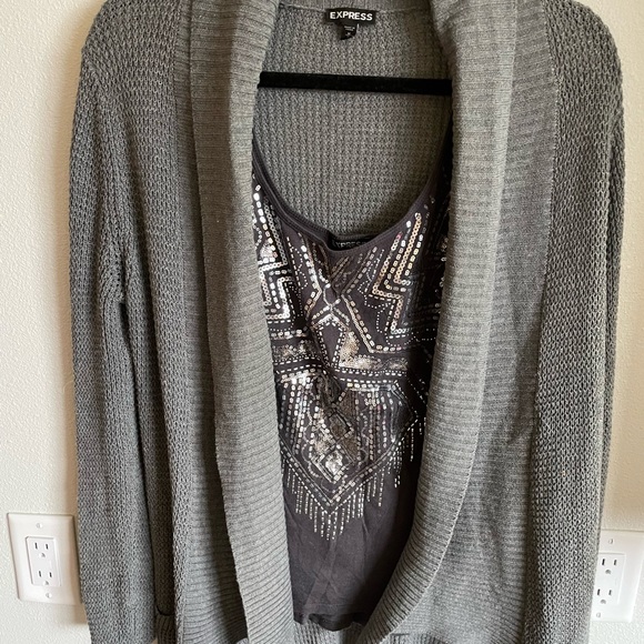 Express sequins tank and sweater gray sweater set. Size Large L - Picture 4 of 4